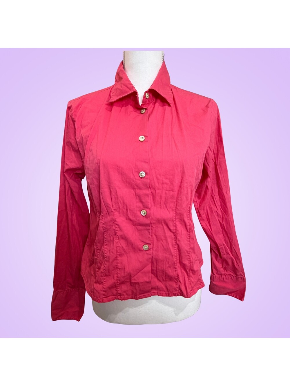 Kenneth Cole New York Womens Size 8 Pink Stretch Cotton Button Down Shirt